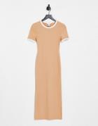 Topshop Contrast Ribbed Cupro Midi Dress In Rust-red