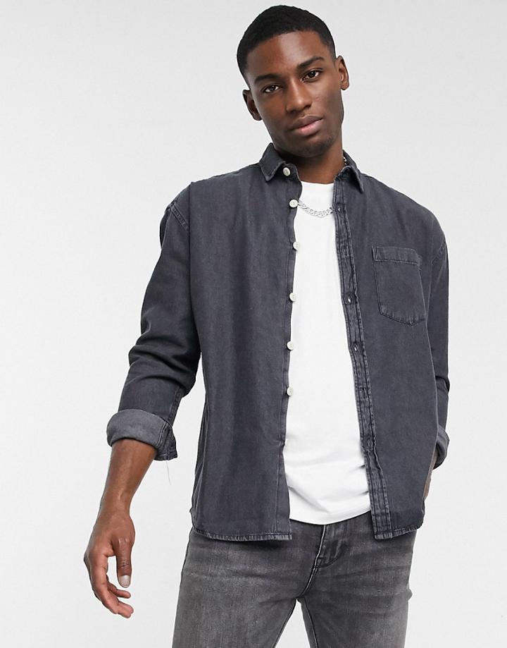 Asos Design 90s Oversized Denim Shirt In Black