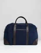 Asos Design Carryall In Navy With Brown Leather Trim - Navy