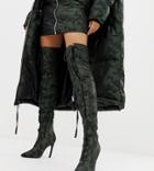 Asos Design X Laquan Smith Padded Over The Knee Heeled Boot In Camo Jacquard - Multi