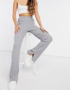 M Lounge Relaxed Wide Leg Pants In Rib Knit-grey