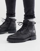 Jack & Jones Lace Up Boots In Black - Black