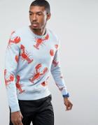 Asos Crew Neck Sweater With Lobster Design - Blue