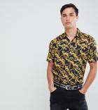 Asos Design Tall Regular Fit Baroque Chain Print Shirt In Black - Black