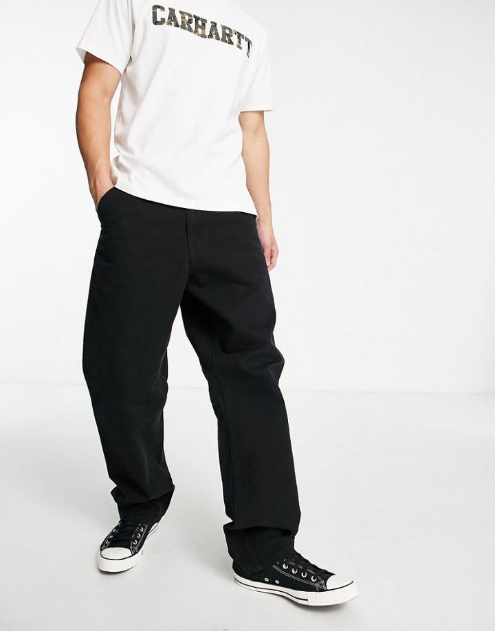 Carhartt Wip Single Knee Relaxed Straight Fit Pants In Black Aged Wash