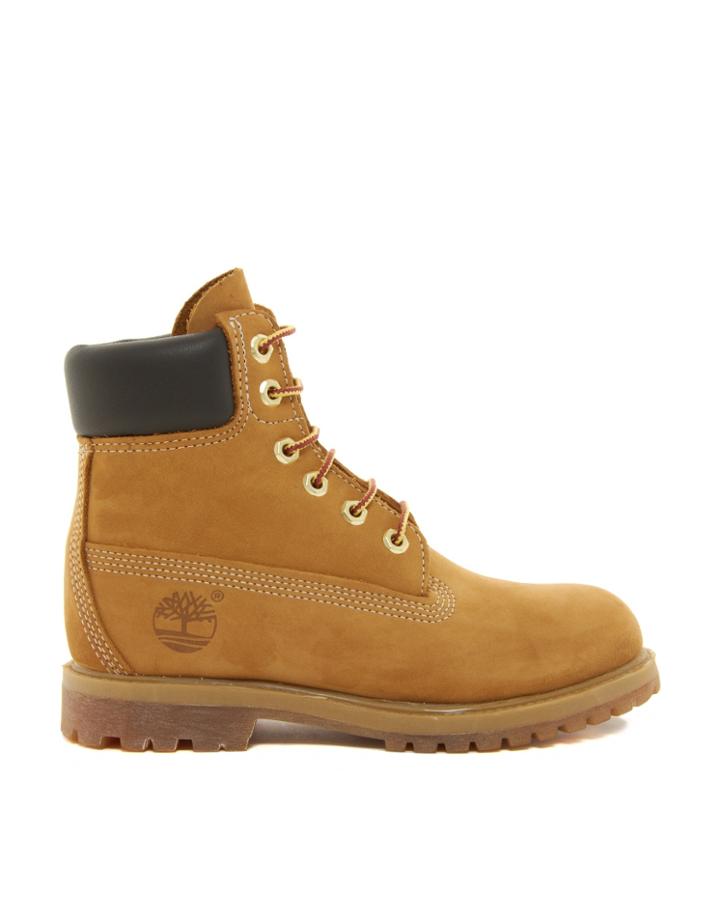 Timberland 6 Inch Premium Lace Up Beige Flat Boots - Wheat Nubuck