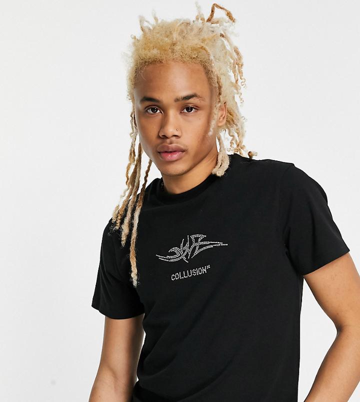 Collusion Vintage Fit T-shirt With Diamante Logo In Black