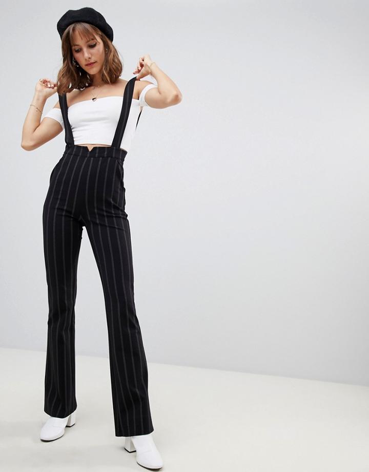 Wild Honey Pinstripe Flared Overall Jumpsuit - Black