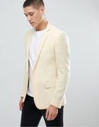 Asos Design Super Skinny Texture Blazer In Lemon Wool Mix - Yellow