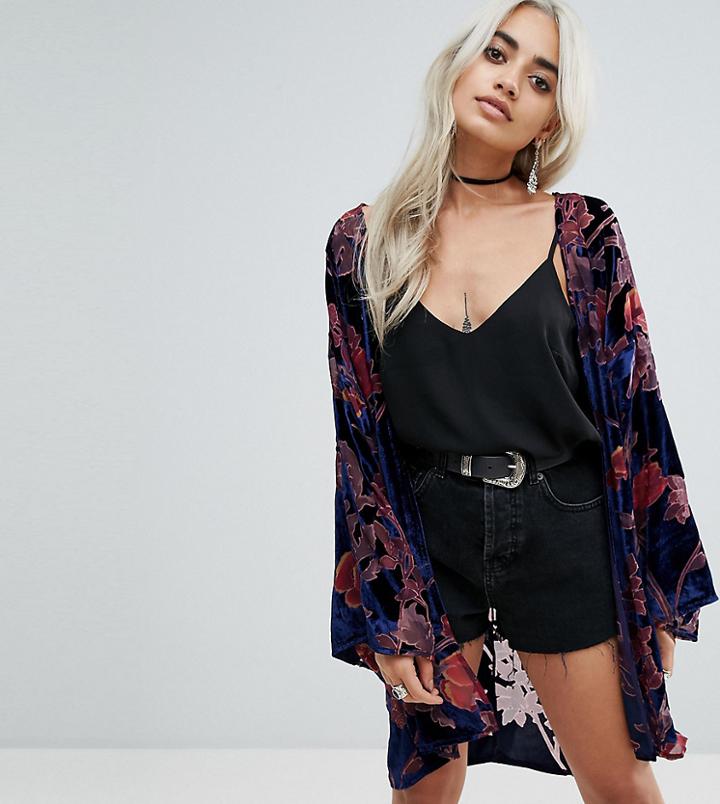 Sisters Of The Tribe Velvet Burnout Kimono - Blue