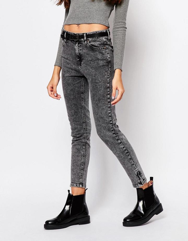 Pull & Bear Acid Wash Skinny Jeans - Gray