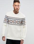 Asos Lambswool Rich Sweater With Cable And Fairisle - White