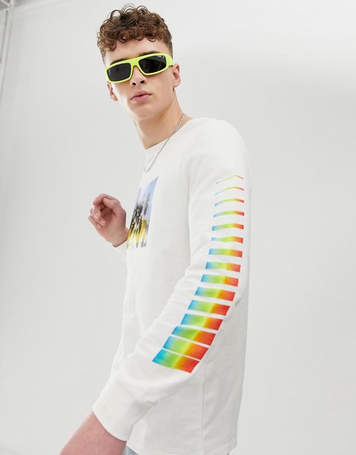 Criminal Damage Long Sleeve Top In White With Placement Palm Print