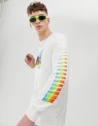 Criminal Damage Long Sleeve Top In White With Placement Palm Print