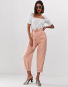 Asos Design Tapered Cargo Utility Pants With Buckle Detail - Pink
