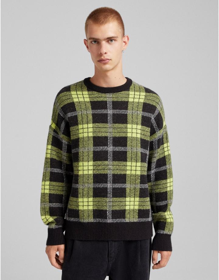 Bershka Check Sweater In Black