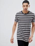 Bershka T-shirt With Stripes In Navy And Pink - Pink