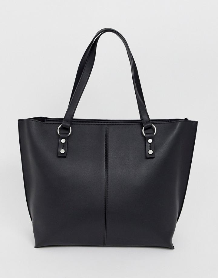 Stradivarius Shopper With Silver Stud Details In Black - White