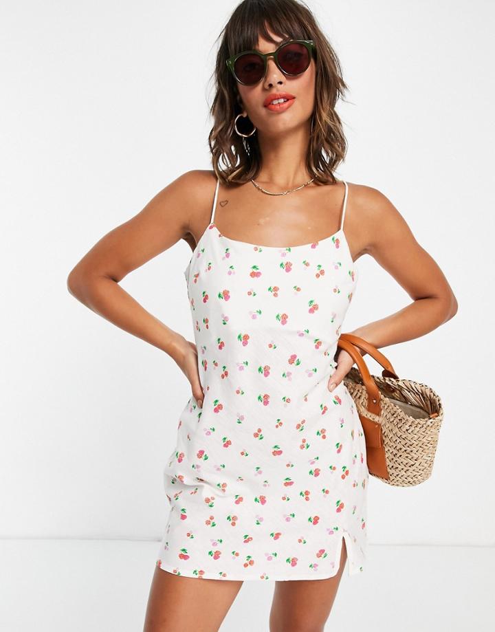 Asos Design Linen Cami Mini Sundress In Raspberry Print-multi