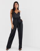 Asos Design Paperbag Waist Cami Jumpsuit-black