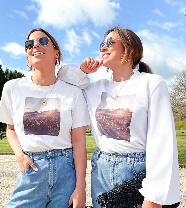 Labelrail X Collyer Twins Relaxed T-shirt With Sunflower Graphic Print-white