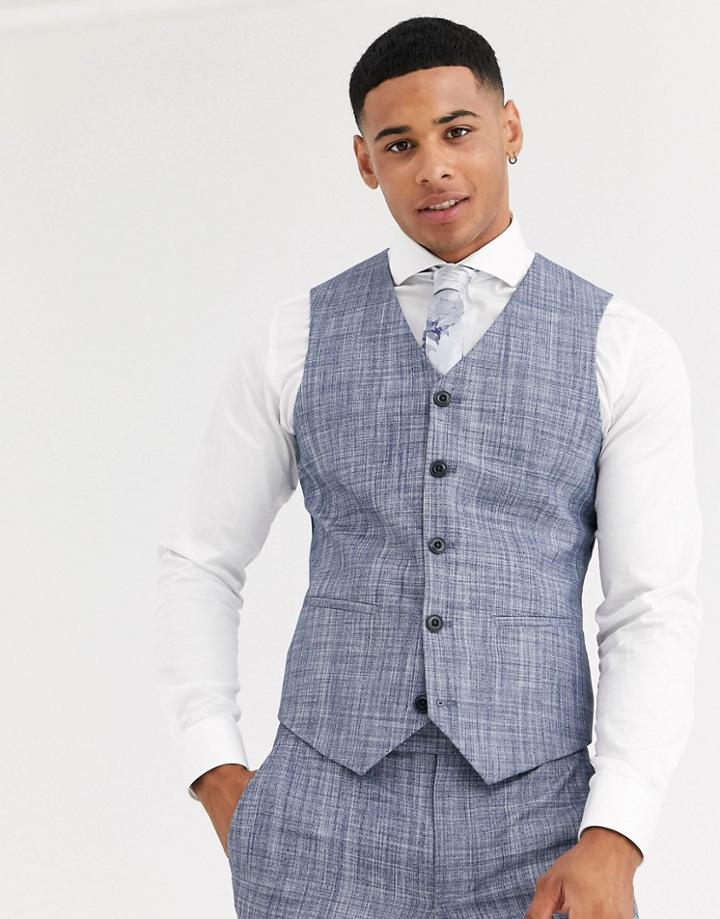 Asos Design Wedding Super Skinny Suit Suit Vest In Dark Blue Crosshatch-navy