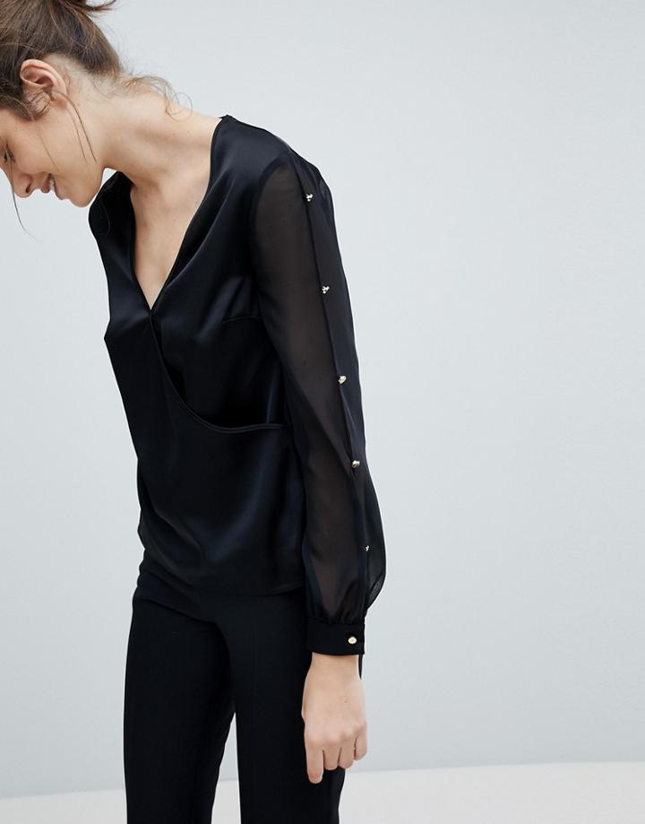 Lipsy Wrap Front Satin Blouse - Black