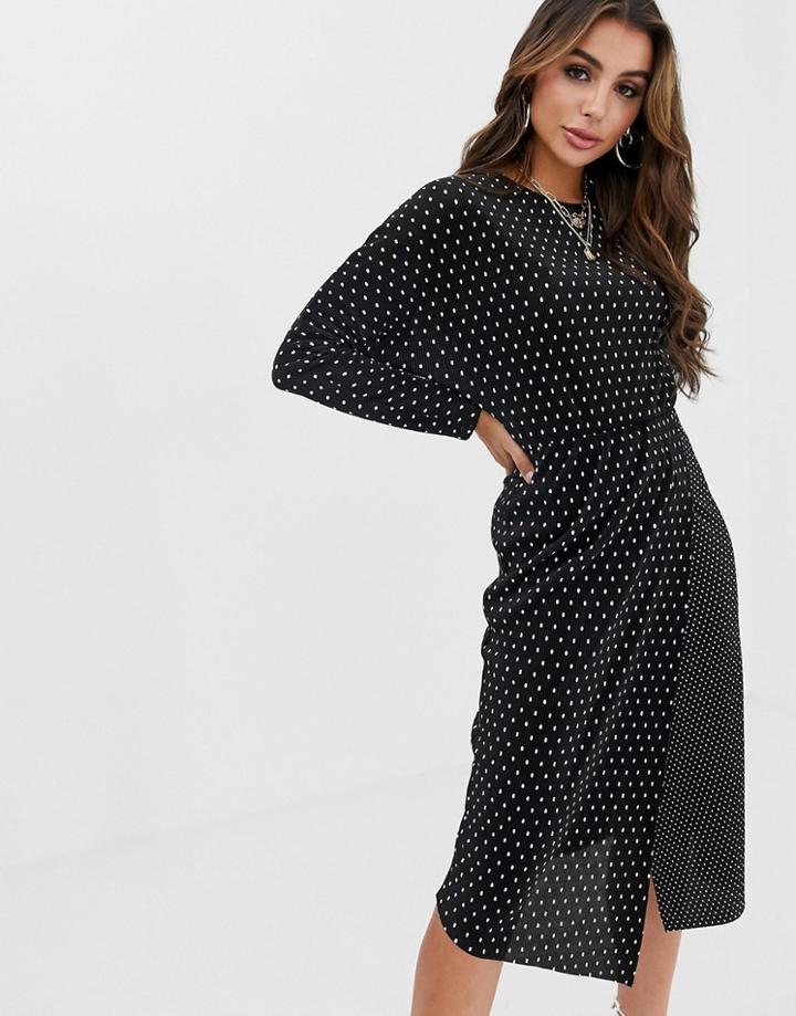 Asos Design Mixed Spot Plisse Midi Dress - Multi
