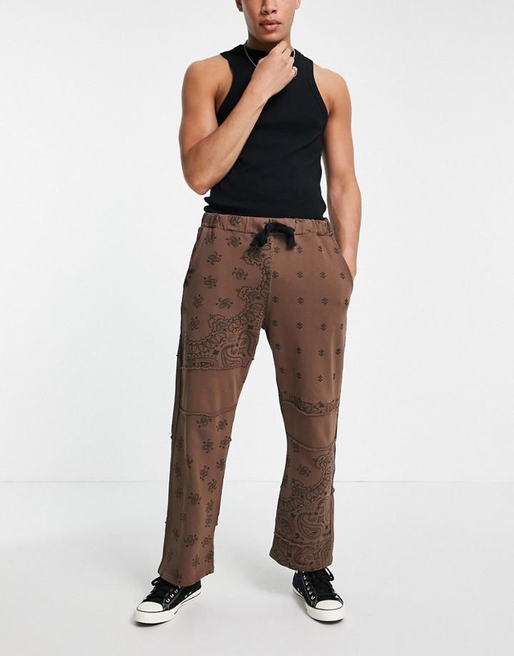 Jaded London Coordinating Cut & Sew Paisley Sweatpants In Brown