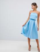 Asos Design Bandeau Crop Top Prom Midi Dress - Blue