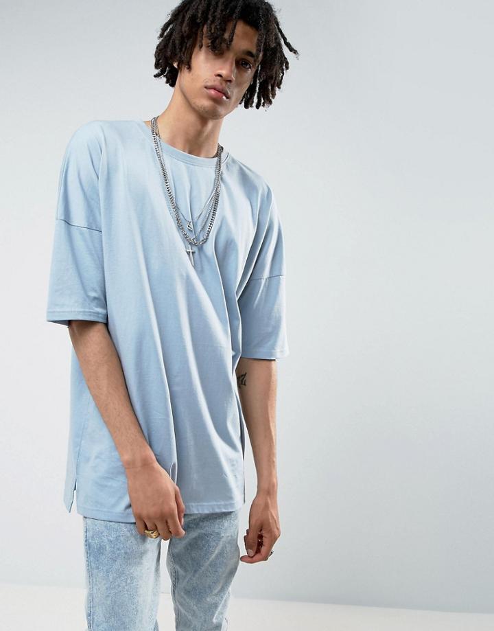 Mennace Extreme Dropped Shoulder T-shirt In Blue - Blue