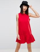 Asos Dropped Hem Sleeveless Mini Smock Dress - Red