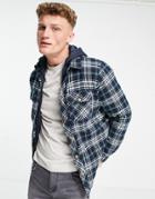 Threadbare Checked Shirt With Hood In Navy/green-blues