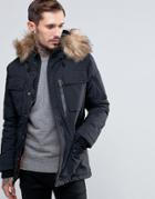 Schott Thunder Hooded Parka Detachable Faux Fur Trim - Black