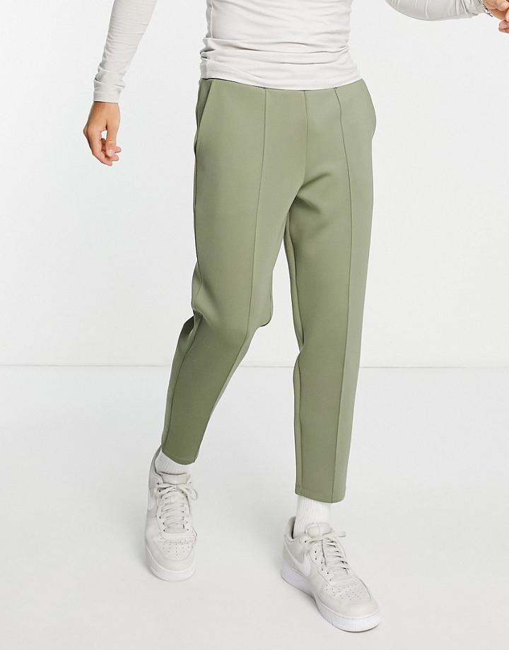 Asos Design Slim Sweatpants In Khaki Scuba-green