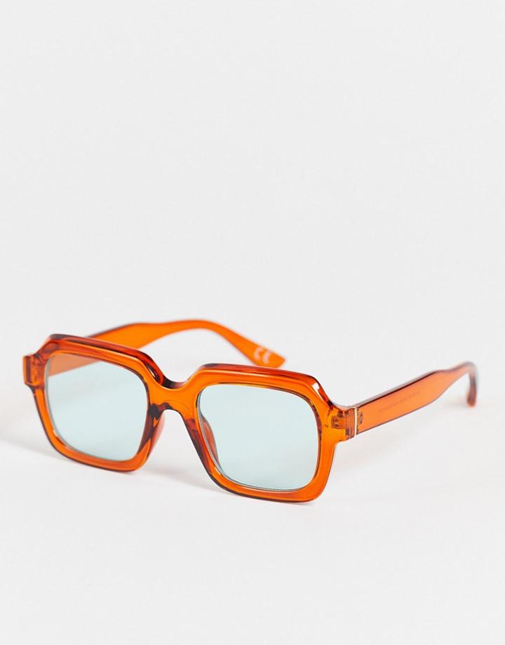 Asos Design Recycled Bevelled Square Sunglasses In Crystal Brown