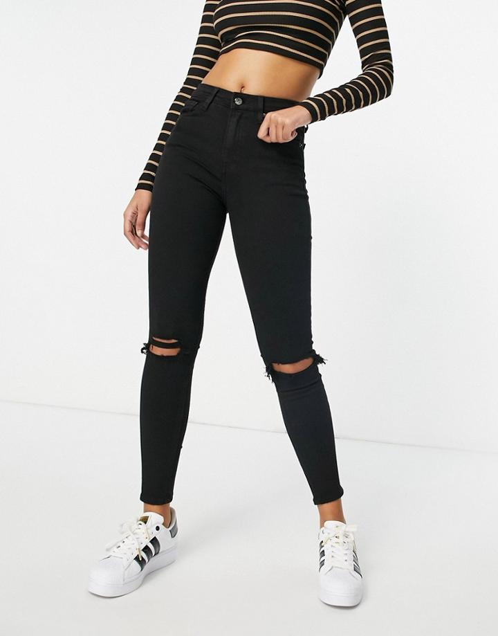 Topshop Jamie Jeans With Rips In Black