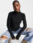 Na-kd High Neck Ribbed Top In Black