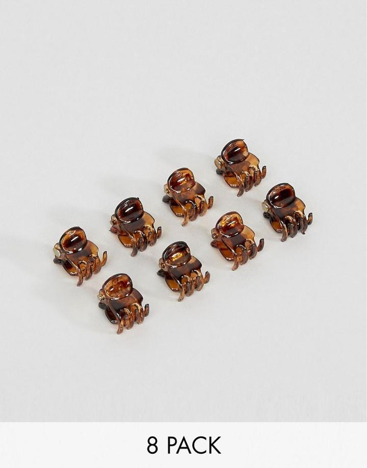 Asos Pack Of 8 Mini Hair Claws - Brown