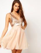 Lipsy Prom Dress With Sequin Bodice - Gold