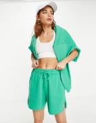 Topshop Sweat Shorts With Logo Branding In Green - Part Of A Set