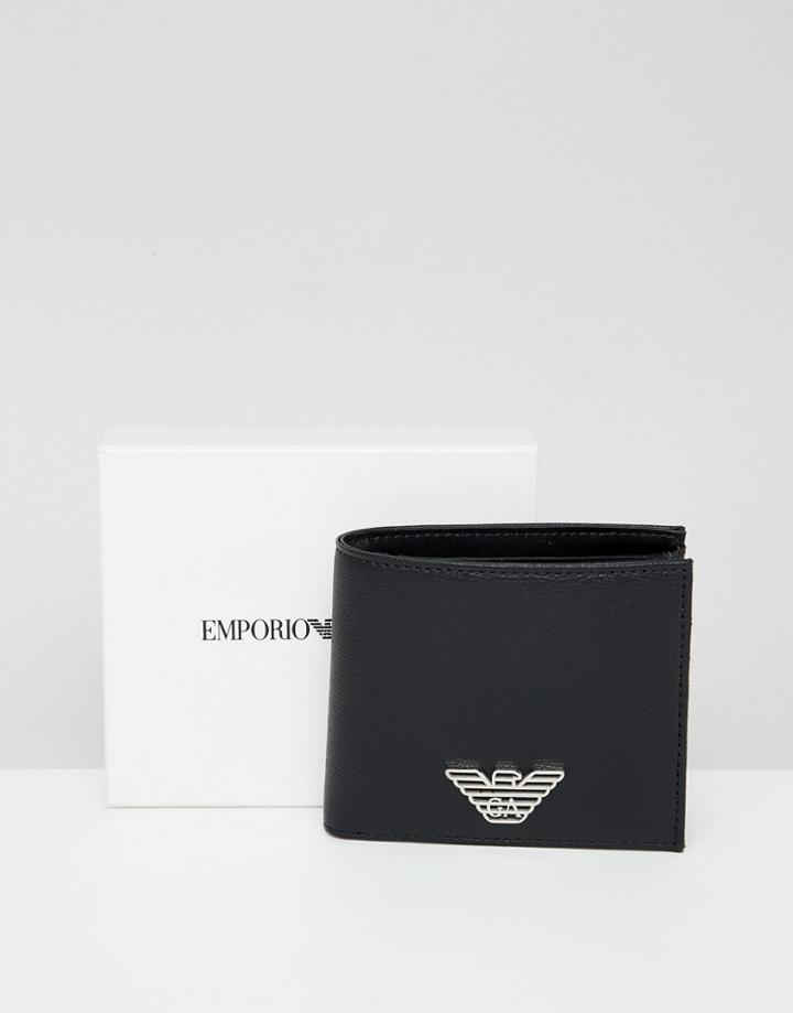 Emporio Armani Metal Logo Billfold & Coin Wallet In Black - Black