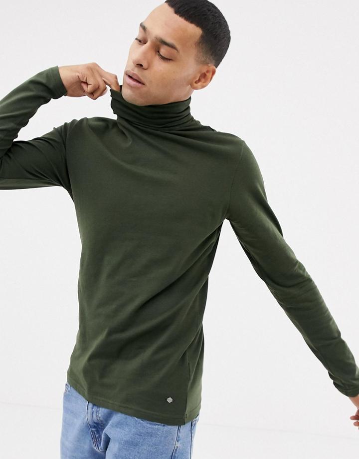 Solid Long Sleeve Turtleneck In Khaki - Green