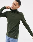 Solid Long Sleeve Turtleneck In Khaki - Green
