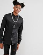 Asos Skinny Sateen Shirt In Black - Black