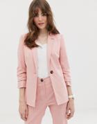 Asos Design Linen Blazer With Ruched Sleeve-pink