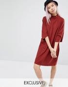 Monki Exclusive Oversized Sweat Dress With Pockets - Wine Red