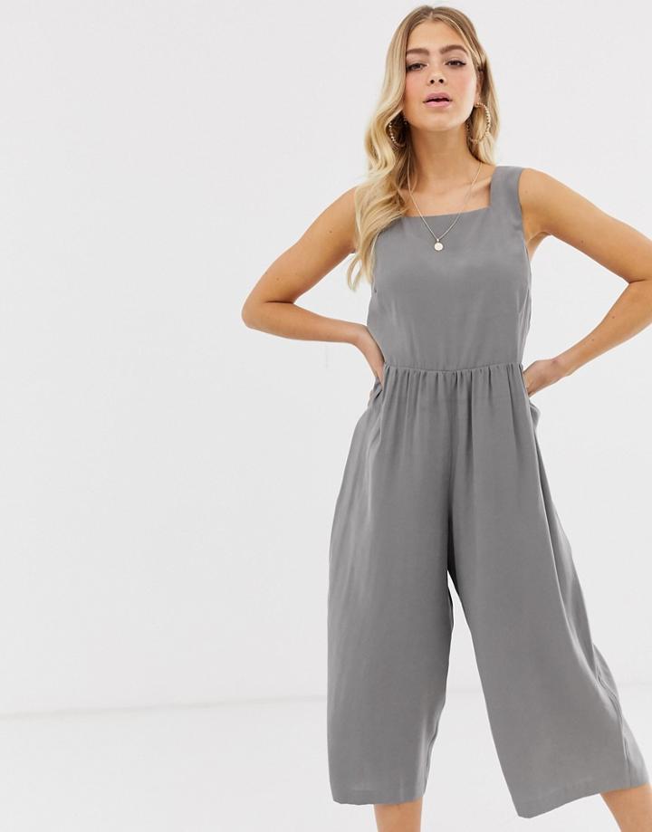 Asos Design Minimal Jumpsuit With Ruched Waist-black