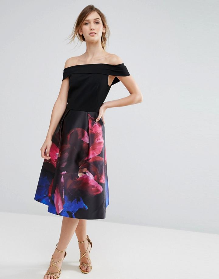 Ted Baker Impressionist Bardot Dress - Black