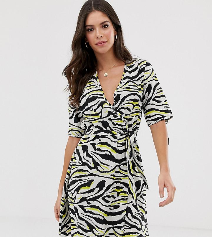 Influence Tall Wrap Mini Dress In Zebra Print - Multi